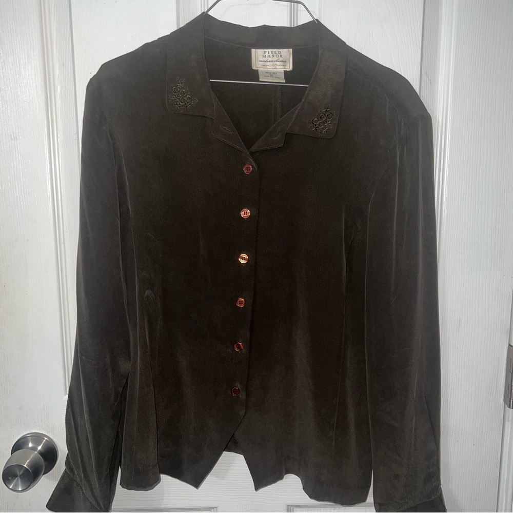 Women’s Field Manor Modern Classics Silk Button-Up Shirt Size 12